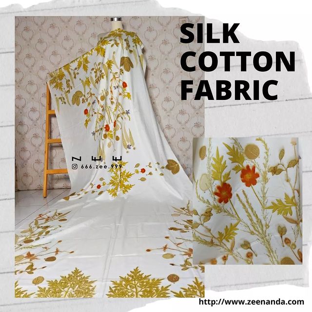 Silk botanical print fabric